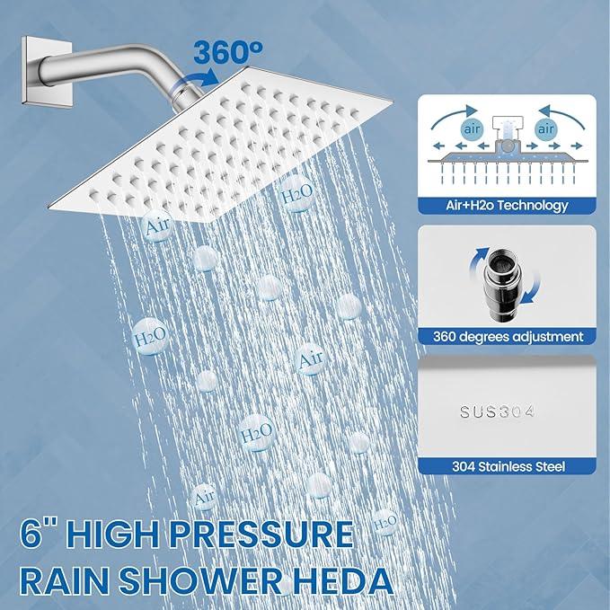 Airuida Shower Faucet Set Bathroom Rain Shower System SUS304 Stainless Steel Single Handle With Male Threads Rough-in Valve Shower Trim Kit 6 Inch Wall Mount Shower Head Chrome Polish - ModernBath