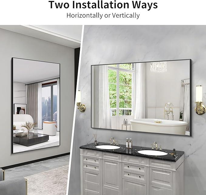 KOCUUY 60x40 Inch Large Black Wall Mounted Mirror,Aluminum Framed Decorative Rectangular Bathroom Mirror for Wall Over Sink,Vanity Mirror for Bedroom Living Room Bathroom,Functional Oversized Mirror - ModernBath