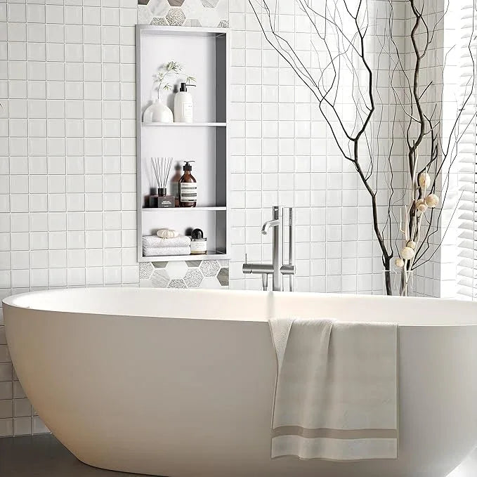 Qeke Stainless Steel Shower Niche 12" X 29", No Tile Needed Wall Niche Three-Tier, Recessed Shower Shelf for Bathroom Storage, Brushed Nickel - ModernBath