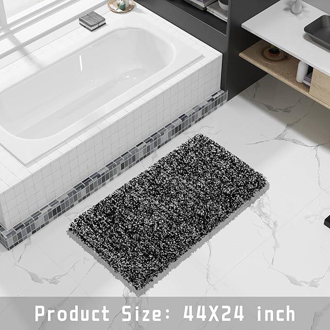 Yimobra Black and White Bathroom Rugs, Luxury Fluffy Bath Mats, Non Slip, Water Absorbent Microfiber, Machine Washable, Plush Runner Carpet Shower Rugs, Thick Matts for Bathroom Floor&Tub, 44"x 24" - ModernBath