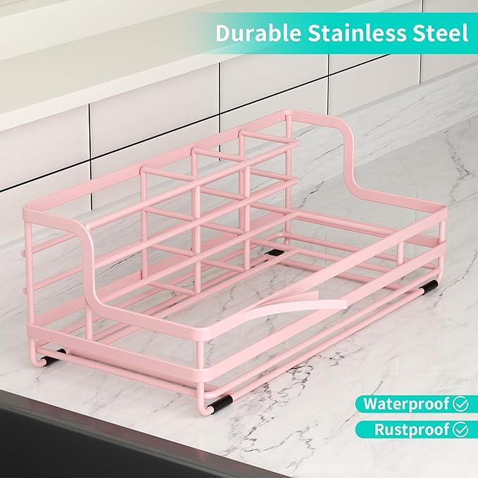 HapiRm Toothbrush Holders for Bathroom - 5 Partitions Bathroom Counter Organizer with Instant Drying Stone, Stainless Steel Countertop Storage Electric Toothbrush Toothpaste Holder - Pink - ModernBath