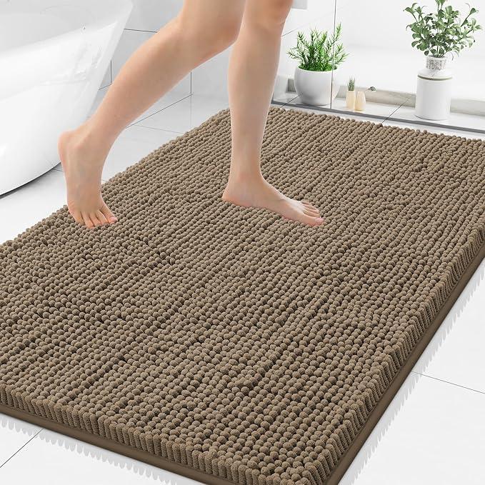 Smiry Luxury Chenille Bathroom Rugs 44x32, Extra Soft and Absorbent Shaggy Bath Mat, Machine Washable, Non-Slip Plush Carpet Runner for Tub, Shower, and Floor, Home Decor Accessories, Camel - ModernBath