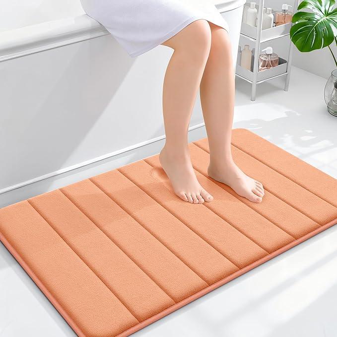 OLANLY Memory Foam Bath Mat 36x24, Super Soft Absorbent Bathroom Rugs, Quick Dry, Machine Washable Shower Floor Rugs, Bathmat Carpet, Bathroom Home Decor Accessories, Peach - ModernBath