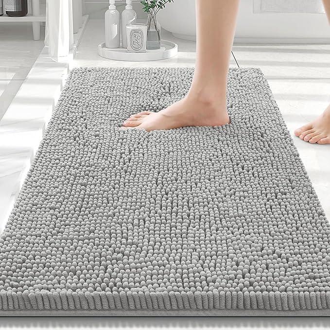 Smiry Luxury Chenille Bathroom Rugs 30x20, Extra Soft and Absorbent Shaggy Bath Mat, Machine Washable, Non-Slip Plush Carpet Runner for Tub, Shower, and Floor, Home Decor Accessories, Light Grey - ModernBath