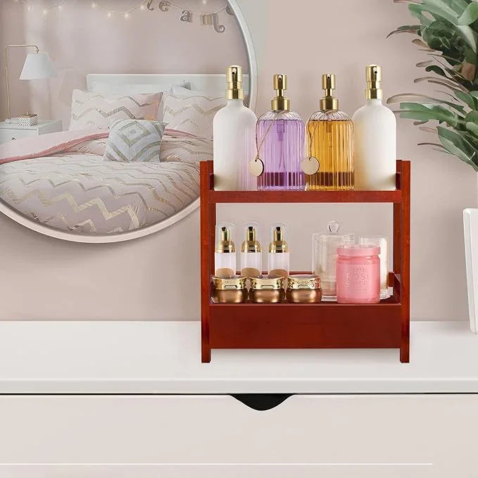 Sorbus Bamboo Bathroom Counter Organizer – 2-Tier Shelf with Hidden Drawer for Vanity, Matcha Station, Bathroom Sink Organizer Countertop, Kitchen & Office Storage (13″ L x 6.5″ W x 12.6″ H) (Brown) - ModernBath