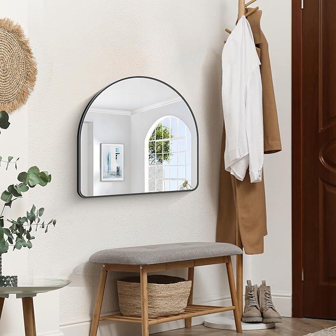 FORBATH Arched Bathroom Mirror 24x24 Inch, Black Bathroom Mirror Wall Mounted Modern Aluminum Alloy Frame Arch Mirror for Bedroom Living Room Entryway, Hanging or Leaning Against Wall - ModernBath