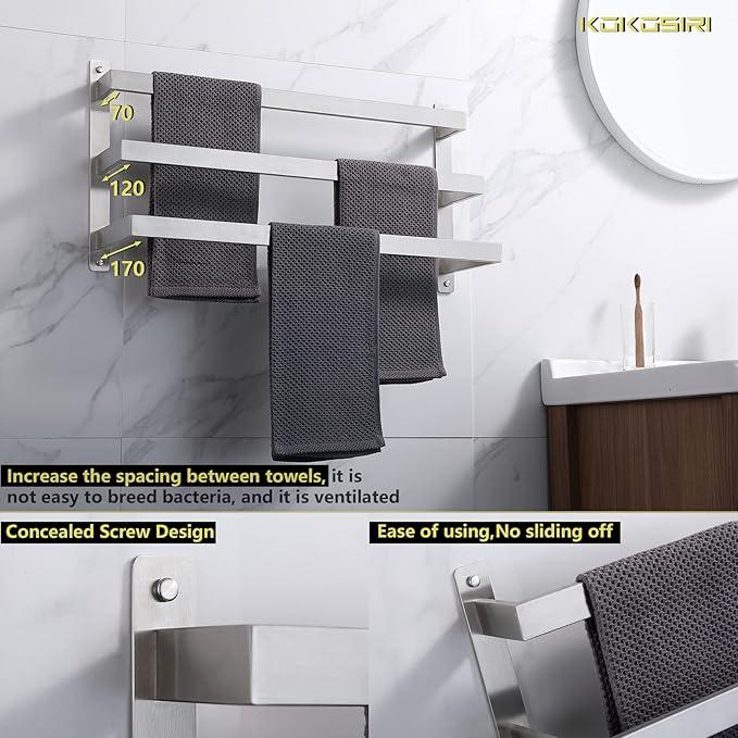 KOKOSIRI Bath Towel Bars Bathroom 3-Tiers Ladder Toilet Paper Holder Toilet Roll Holder Brushed Nickel B5006BR-L24+B2003BR - ModernBath