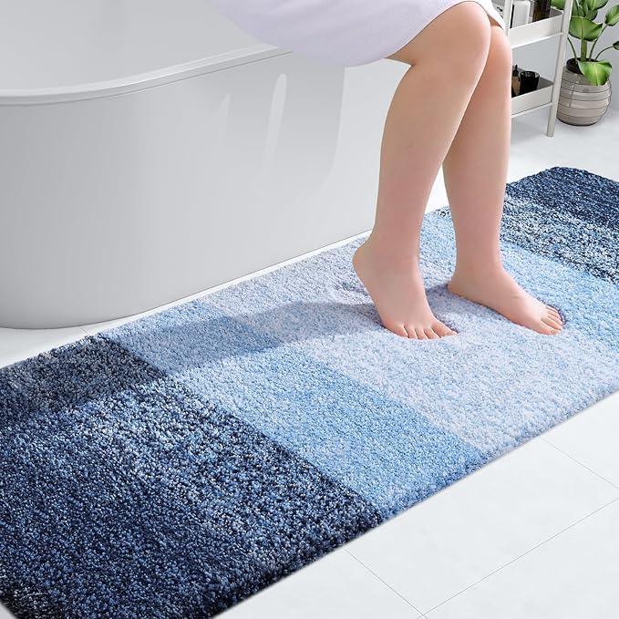 OLANLY Bathroom Runner Rugs 70x24, Extra Soft Absorbent Microfiber Bath Rugs, Rubber Backing, Quick Dry, Machine Washable Bath Mats for Bathroom Floor, Tub and Shower, Home Decor Accessories, Navy - ModernBath