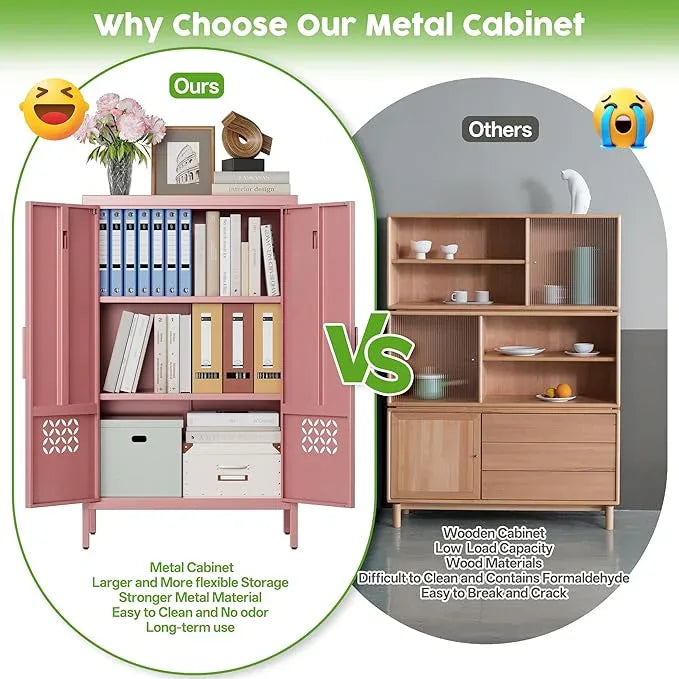 42" H Metal Pantry Cabinet, Kitchen Pantry Storage Cabinets with 2 Shelves, for Home Office Bathroom, Required Assembly, Light Pink - ModernBath