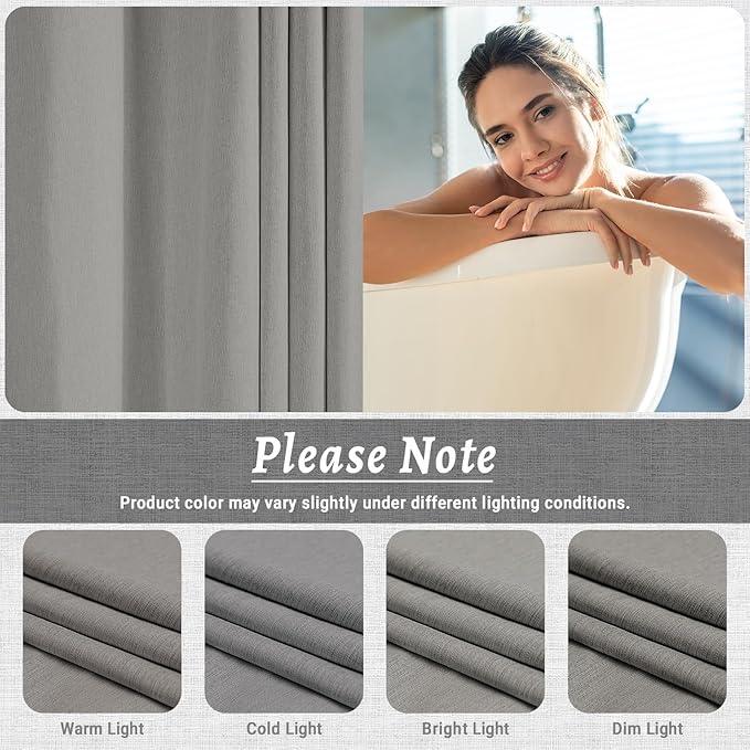 WONICY No Hook Gray Shower Curtain, Linen-Look Polyester Textured Shower Curtain with Snap in Liner, Waterproof & Washable Bath Curtains for Bathroom, 71Wx74H - ModernBath