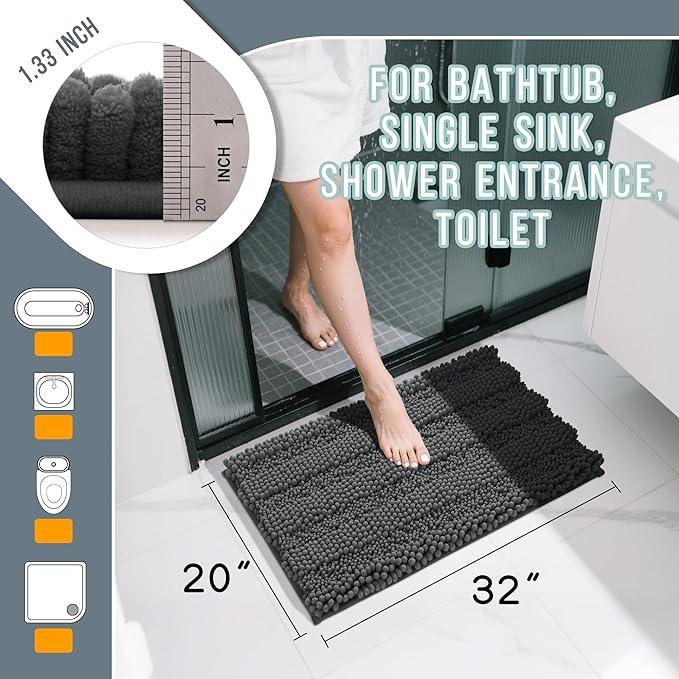 Yimobra Bathroom Rug Mat 32 x 20, Non Slip and Super Absorbent Bath Mat,Machine Washable Quick Dry,Ultra Plush Chenille Shower Rugs for Bathroom Floor Sink Tub and Shower Outside,Dark Gray - ModernBath