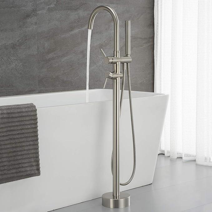 Freestanding Tub Filler Bathtub Faucet Brushed Nickel Floor Mounted Faucets with Handheld Shower - ModernBath