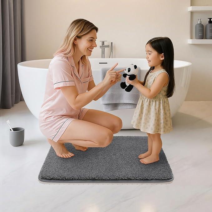 COSY HOMEER Bath Rugs for Bathroom Extra Thick - Anti-Slip Bath Mats Soft Plush Yarn Shaggy 100% Strong Mirco Polyeste Mat Living Room Bedroom Mat Floor Water Absorbent(Dark Grey,24x36 - Inches) - ModernBath