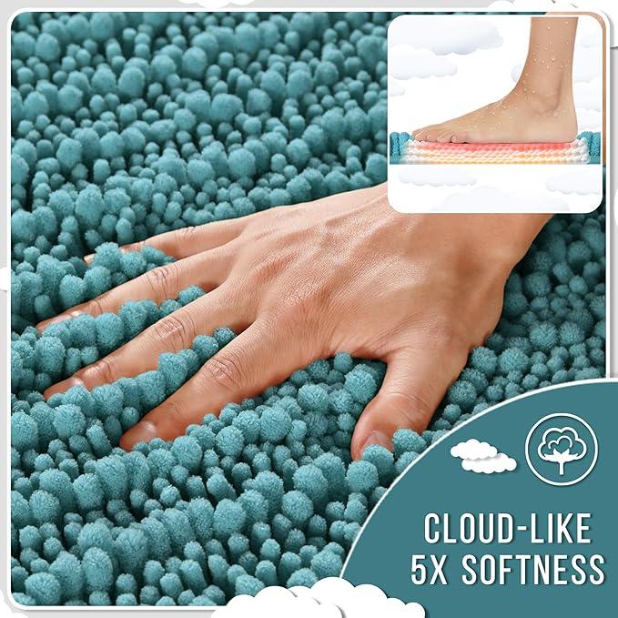 Yimobra Bathroom Runner Rug 55x24 Inch - Extra Long Non Slip Chenille Bath Mat, Soft & Absorbent, Machine Washable Shaggy Hallway Carpet for Vanity Tub Shower, Teal Blue Home Decor Accessories - ModernBath