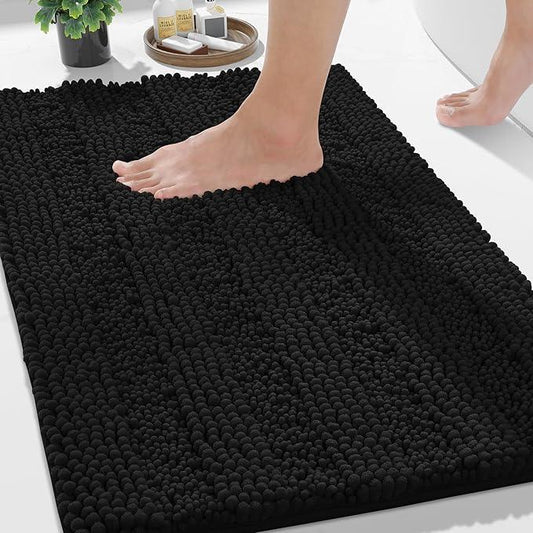 Yimobra Bathroom Rug Mat 32 x 20, Non Slip and Super Absorbent Bath Mat,Machine Washable Quick Dry,Ultra Plush Chenille Shower Rugs for Bathroom Floor Sink Tub and Shower Outside,Black - ModernBath