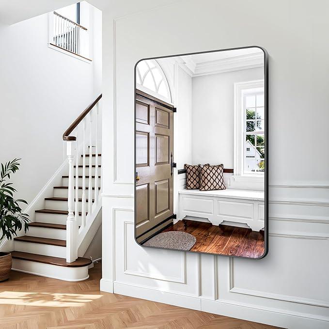 BONEWEI Black Bathroom Mirror,60x40 inch Wall Mirror for Bathroom Wall Mounted,Rectangle Mirror for Bathroom Over Sink,Modern Frame Round Corner for Living Room,Bedroom Entryway,Horizontal/Vertical - ModernBath