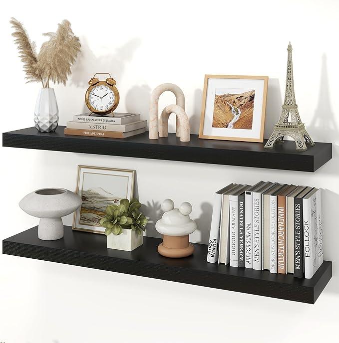 Floating Shelves for Wall, Wall Mounted Rustic Wood Shelves for Bathroom, Bedroom, Living Room, Kitchen, Hanging Shelf for Books/Storage/Room Decor (Black, 40") - ModernBath