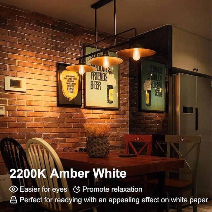 TJOY 6 Pack Vintage 8W ST58 LED Edison Amber Light Bulbs, 60W Equivalent, 800 Lumens, 2200K Soft White, Dimmable, E26 Base LED Filament Bulbs, CRI80+, Antique Glass Style for Home, Bedroom - ModernBath