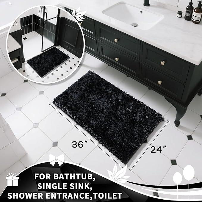 Yimobra Large Bathroom Rug Non Slip 36x24 Inch, Extra Thick Soft Absorbent Chenille Bath Mat, Machine Washable Quick Dry Bath Rugs for Bathroom Floor, Tub and Shower, Home Decor Accessories, Black - ModernBath