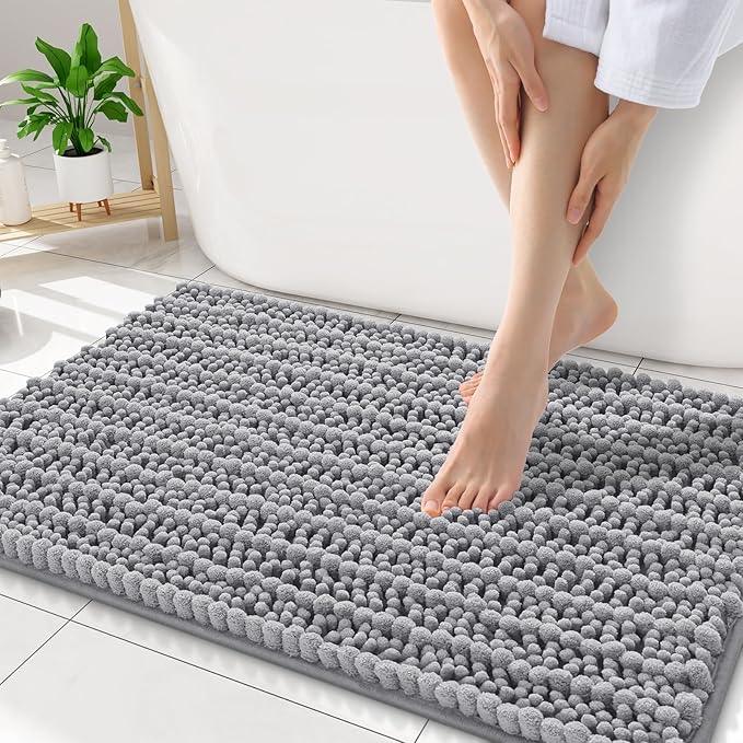Smiry Bathroom Rugs Mat 34x21, Extra Soft Absorbent Chenille Bath Rugs, Non Slip Rubber Backing Machine Washable Quick Dry Bath Mats for Bathroom Floor, Tub, Shower, Home Decor Accessories, Grey - ModernBath