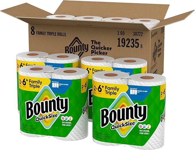 Bounty Quick-Size Paper Towels, White, 8 Family Triple Rolls = 27 Regular Rolls - ModernBath