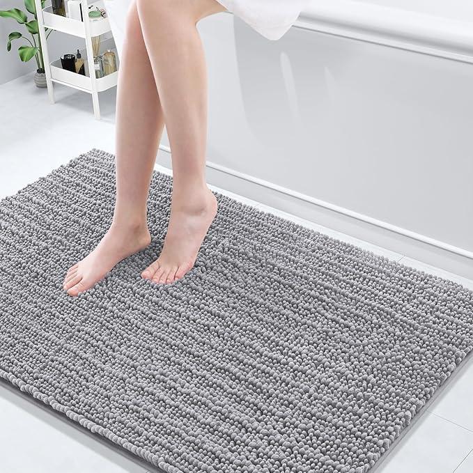 Arotive Luxury Chenille Bathroom Rug Mat, Extra Soft Thick Absorbent Shaggy Bath Rugs, Non-Slip Machine Wash Dry, Plush Bath Mats for Bathroom, Shower and Tub, 50x30, Grey - ModernBath