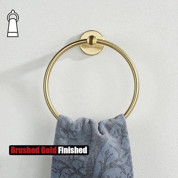 JQK Towel Ring Brass Gold, 304 Stainless Steel Hand Towel Holder for Bathroom, Brushed Gold Wall Mount, TR130-BG - ModernBath