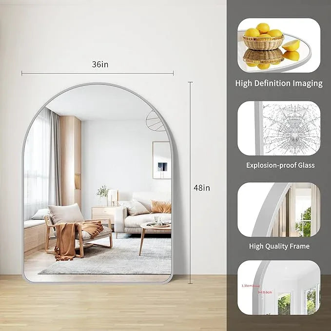 FORBATH Large Arched Wall Mirror 48x36 Inch, Silver Arch Bathroom Mirror with Aluminum Frame, Arched Mirror for Dresser, Fireplace,Entryway,Home Decor,Hanging or Leaning Against Wall - ModernBath