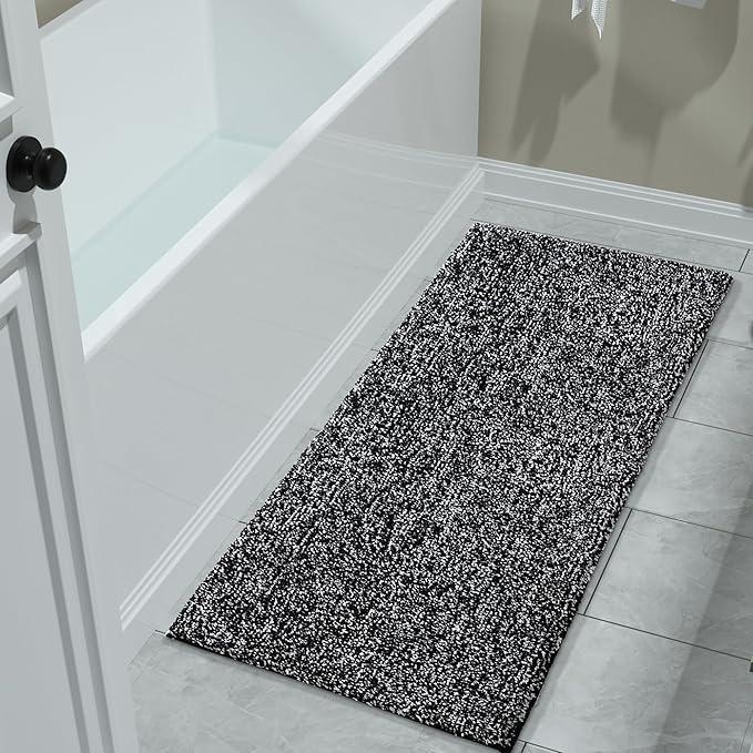 Yimobra Long Bathroom Rug Non Slip Washable, Soft Absorbent Microfiber Bath Mat, Dual-Tone Decor Rug with Rubber Backing for Bathroom Floor,Tub and Shower,47x24,Home Essentials,Black and White - ModernBath