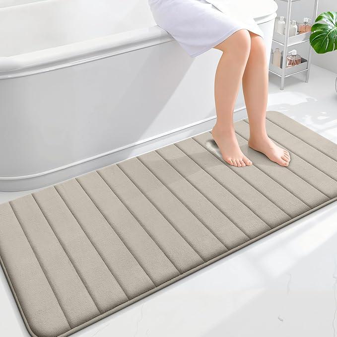 OLANLY Memory Foam Long Bathroom Rugs Runner 59x24, Super Soft Absorbent Bath Mat, Quick Dry, Machine Washable Shower Floor Rugs, Bathmat Carpet, Bathroom Home Decor Accessories, Warm Taupe - ModernBath