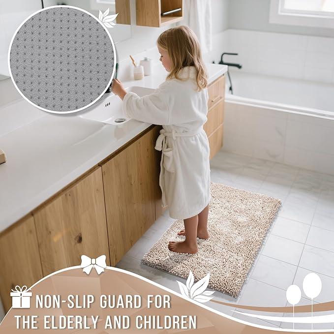 Yimobra Bathroom Rugs Sets 2 Piece, Soft Absorbent Bath Mat and U-Shaped Toilet Rug with Non Slip Backing, Luxury Shaggy Bath Mats for Bathroom, Machine Washable, 24"x17"+24"x20", Khaki - ModernBath