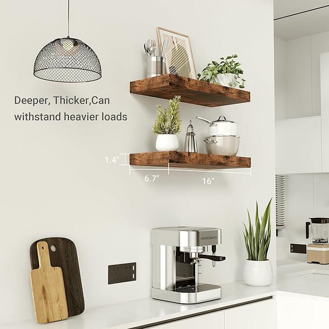 Vivelove Floating Shelves for Wall 16 inchs Long, Bathroom Shelves Over Toilet, for Bedroom, Living Room, Kitchen, Farmhouse Decor, Rustic Wall Shelves with Invisible Brackets - Set of 2, Rustic Brown - ModernBath