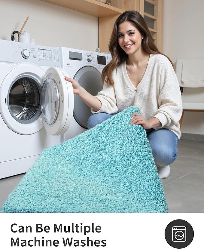 ILANGO Teal Bathroom Rugs 60" × 24" Non Slip & Super Absorbent Thick Soft, Washable Bath Carpet Runner for Floor, Microfiber Plush Shaggy Bath Mats with Rubber for Bedroom Bathtub Shower Room - ModernBath