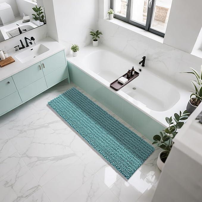 Yimobra Bathroom Runner Rug 60x24 Inch - Extra Long Non Slip Chenille Bath Mat, Soft & Absorbent, Machine Washable Shaggy Hallway Carpet for Vanity Tub Shower, Teal Blue Home Decor Accessories - ModernBath
