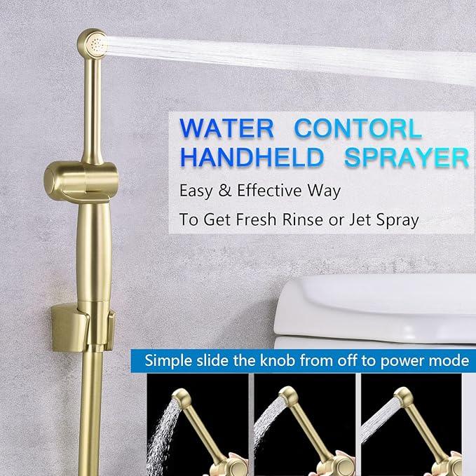 SonTiy Handheld Bidet Toilet Sprayer, Brass Cloth Diaper Sprayer Hand Held Bidet Attachment Jet Spray for Toilet with Backflow Preventer, 59" PVC Shower Hose and Shut Off Valve, Brushed Gold - ModernBath