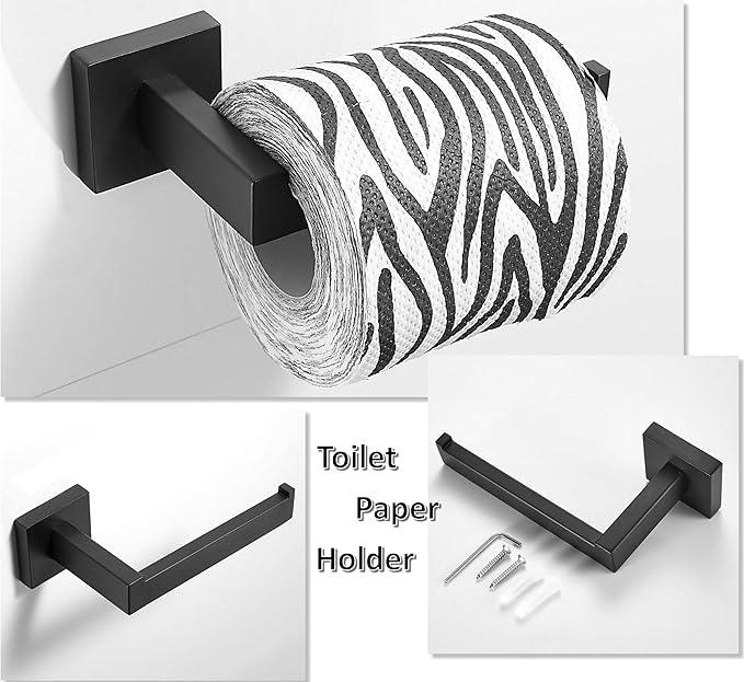 SHUNLI Black Toilet Paper Holder + Hand Towel Holder, 2 Pieces Bathroom Hardware Accessories Set, Towel Ring Towel Bar Wall Mounted, SUS304 Stainless Steel - ModernBath