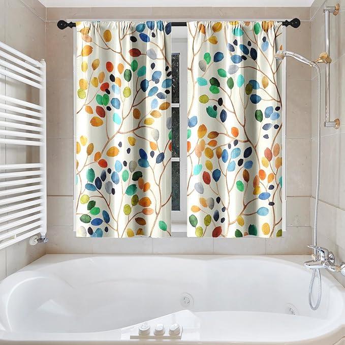 Culudea Colorful Leaves Ivory Shower Curtain Set, Floral Modern Boho Bathroom Window Waterproof Shower Curtain Set for Bathroom Decor - ModernBath