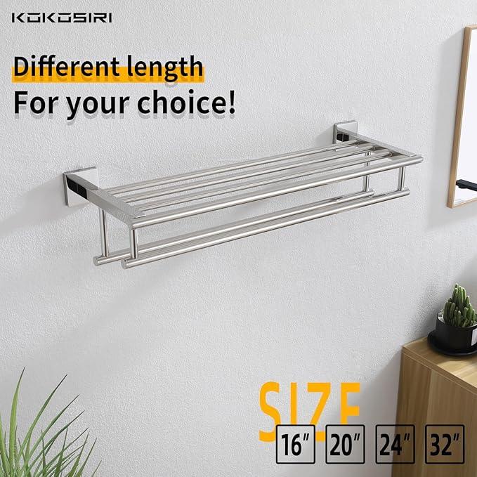 KOKOSIRI Bathroom Towel Rack Towel Holder 20 Inch Towel Shelf with Double Towel Bars Wall Mounted SUS 304 Stainless Steel, Polished Chrome, B6005CH-L20 - ModernBath