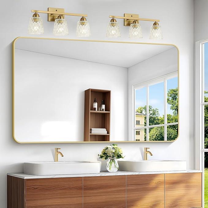 BONEWEI Gold Bathroom Mirror,60x36 inch Wall Mirror for Bathroom Wall Mounted,Round Rectangle Mirror for Bathroom Over Sink,Modern Frame for Home Decor Living Room,Bedroom Entryway,Horizontal/Vertical - ModernBath