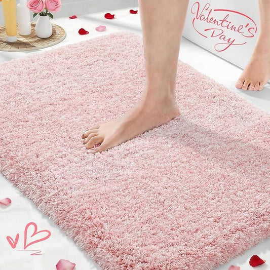 Yimobra Bathroom Rugs Non Slip Washable 36x24, Ultra Soft and Water Absorbent Bath Mats, Plush Fluffy Shower Mat Outside, Luxury Microfiber Thick Matts for Bathroom Floor/Tub, Light Pink and White - ModernBath