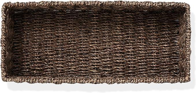 Casafield Set of 2 Bathroom Storage Baskets, Espresso - Seagrass, 16" W x 6.75" D x 4.25" H, Woven Toilet Tank Topper Bins for Organizing Tissues, Toilet Paper, Toiletries, Shelves - ModernBath