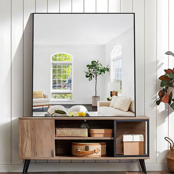 KOCUUY Black Square Mirror, 42"x42" Bathroom Mirrors for Over Sink, Large Black Wall Mounted Mirror, Metal Framed Mirror for Wall, Vanity Mirror for Bathroom Living Room Bedroom Dining Room - ModernBath