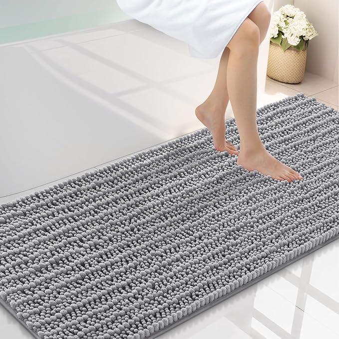 Smiry Bathroom Rugs Mat 59x24, Extra Soft Absorbent Chenille Bath Rugs, Non Slip Rubber Backing Machine Washable Quick Dry Bath Mats for Bathroom Floor, Tub, Shower, Home Decor Accessories, Grey - ModernBath
