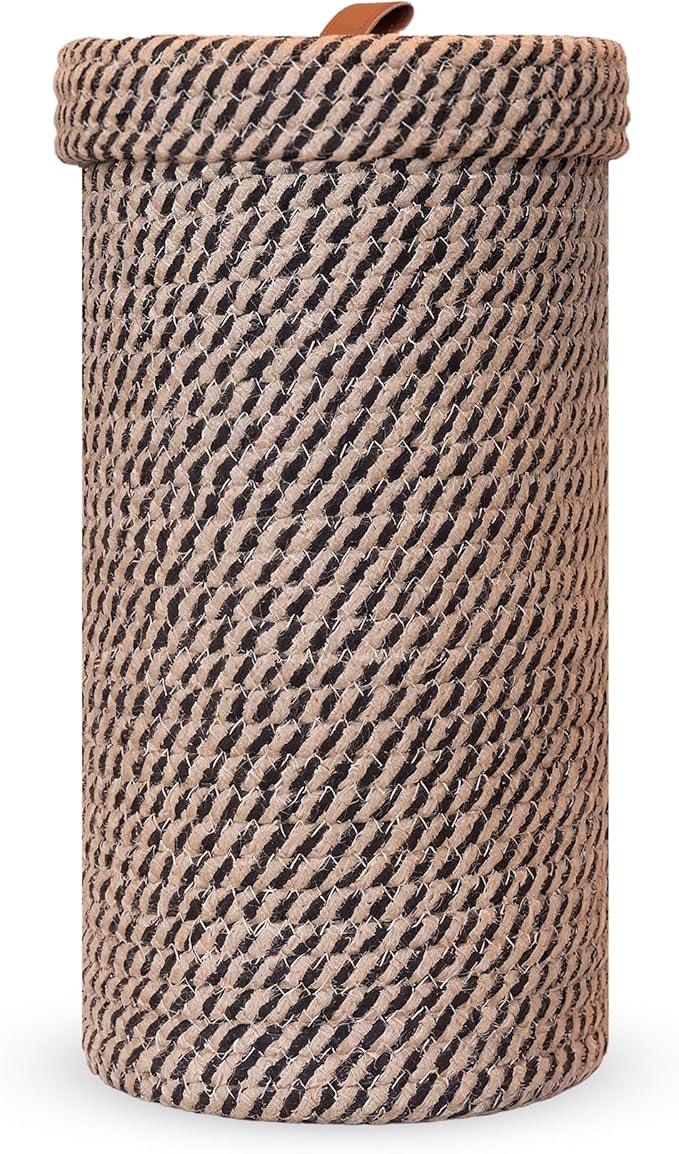 Handmade Cotton & Jute Toilet Paper Holder – Woven Toilet Paper Stand & Storage Basket with Lid, Freestanding Organizer for Bathroom, Fits 3 Rolls - ModernBath