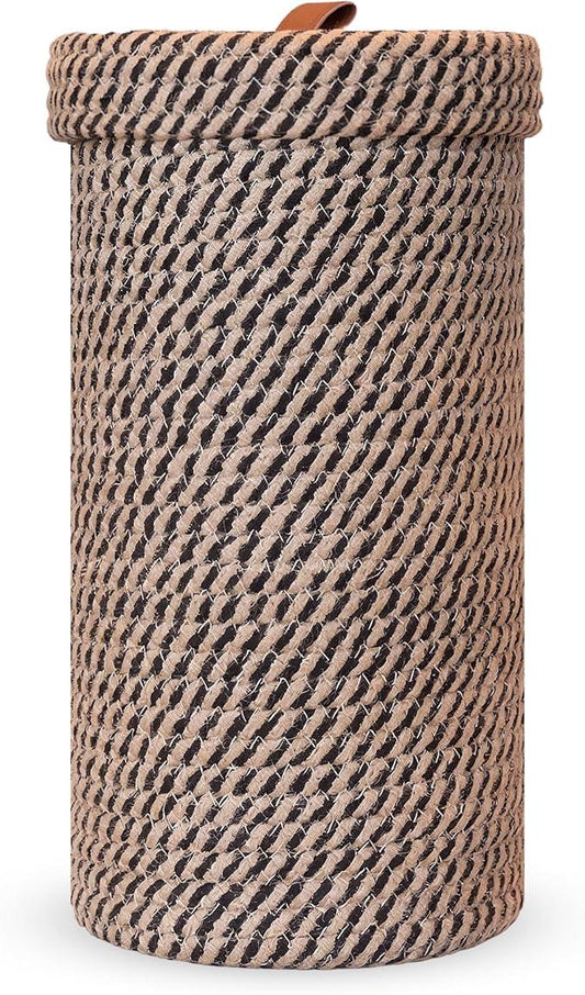 Handmade Cotton & Jute Toilet Paper Holder – Woven Toilet Paper Stand & Storage Basket with Lid, Freestanding Organizer for Bathroom, Fits 3 Rolls - ModernBath