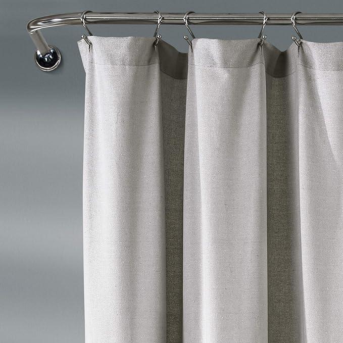 Lush Decor Linen Button Shower Curtain, 72" W x 84" L, Gray & Off White - Extra Long Shower Curtains - Gray Shower Curtain Fabric - Farmhouse Bathroom Decor - ModernBath