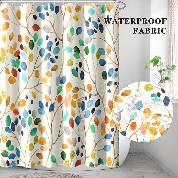 Culudea Colorful Leaves Ivory Shower Curtain Set, Floral Modern Boho Bathroom Window Waterproof Shower Curtain Set for Bathroom Decor - ModernBath