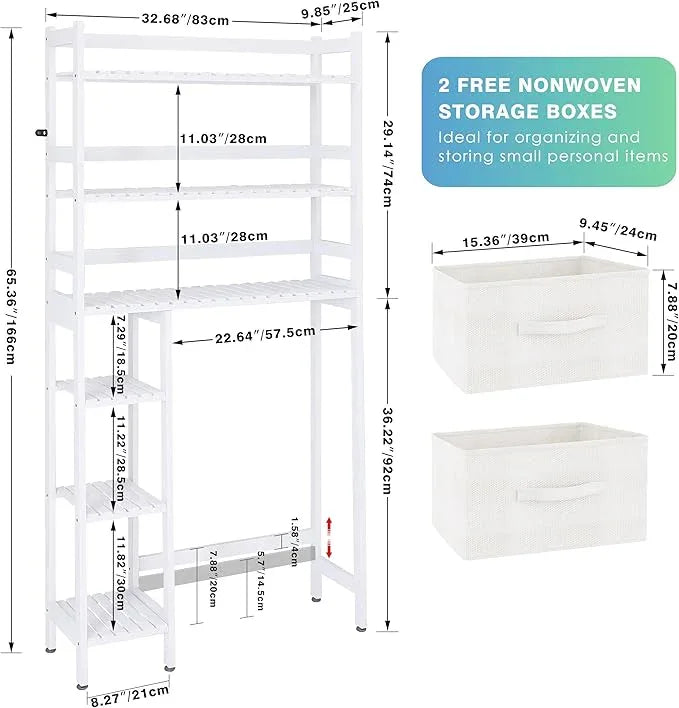 SMIBUY Over The Toilet Storage with Drawers, Large Bathroom Space Saver Organizer Rack, Freestanding Behind Toilet Stand with 6-Tier Shelf and Waterproof Feet Pad for Restroom, Laundry (White) - ModernBath