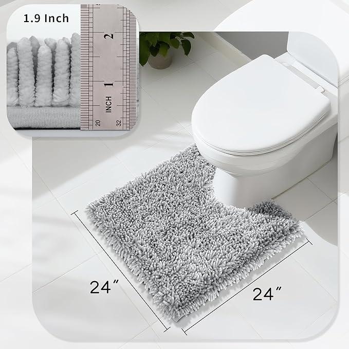 Yimobra Toilet Rugs U Shaped Washable, Extra Thick Soft Absorbent Chenille Contour Bathroom Rugs for Toilet 24x24 Inch, Quick Dry Non Slip Toilet Mat for Bath Floor, Light Grey - ModernBath