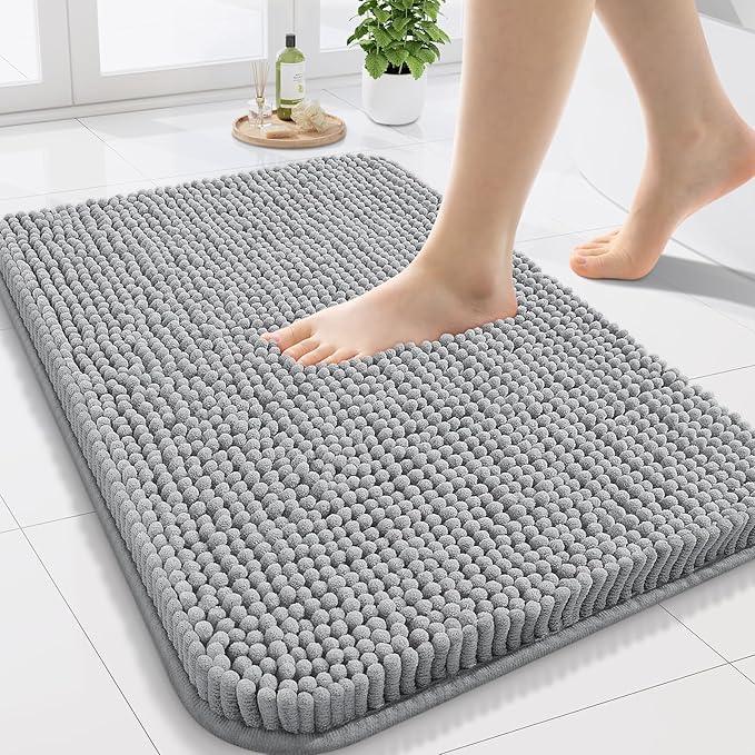 Arotive Bathroom Rugs 24x16, Extra Soft Absorbent Shaggy Chenille Bath Rugs, Machine Washable Rubber Backing Non-Slip Bath Mats for Bathroom Floor Tub and Shower, Home Decor Accessories, Light Grey - ModernBath
